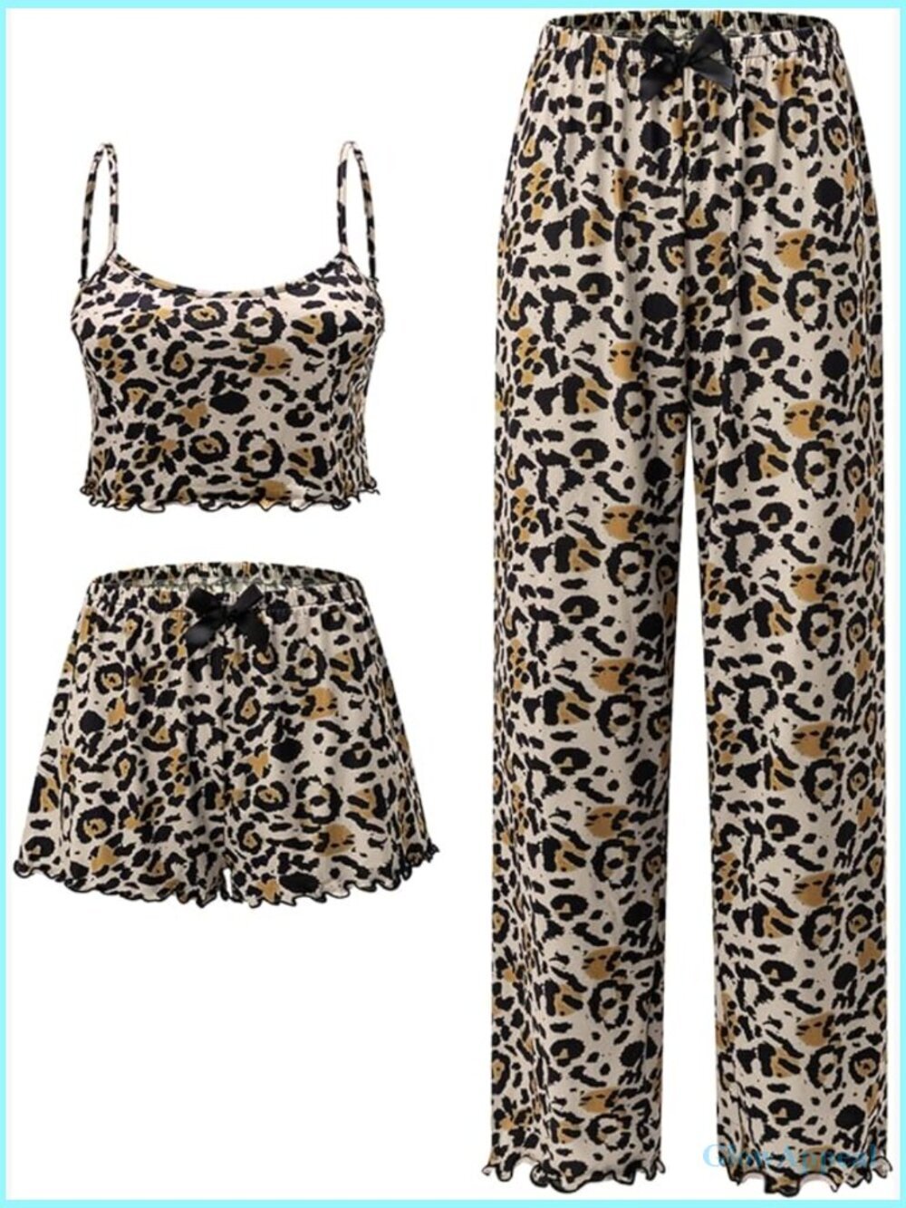 3 Piece Women's Pajama Set Cami Shorts and Pants Sleepwear Lounge Set